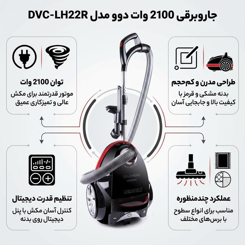 جاروبرقی 2100 وات دوو مدل DVC-LH22R